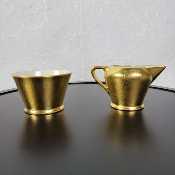 VINTAGE Pickard China Rose And Daisy 486 Gold Ceramic Creamer & Sugar Bowl Set - Picture 3 of 15